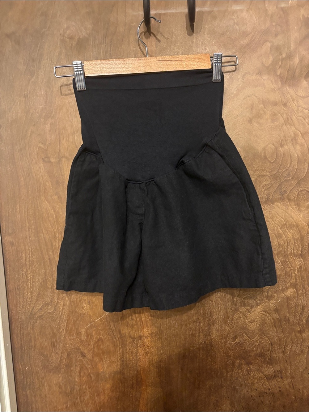 High-Waist Black Women’s maternity Shorts with Stretch Panel